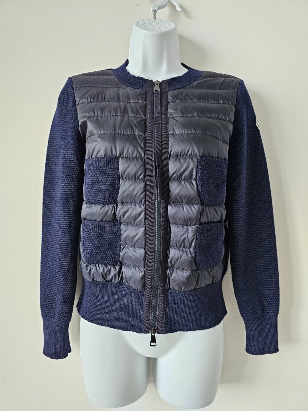 NWT MONCLER Navy Blue Maglione Tricot Alla Coreana Cardigan Sweater Women's XS